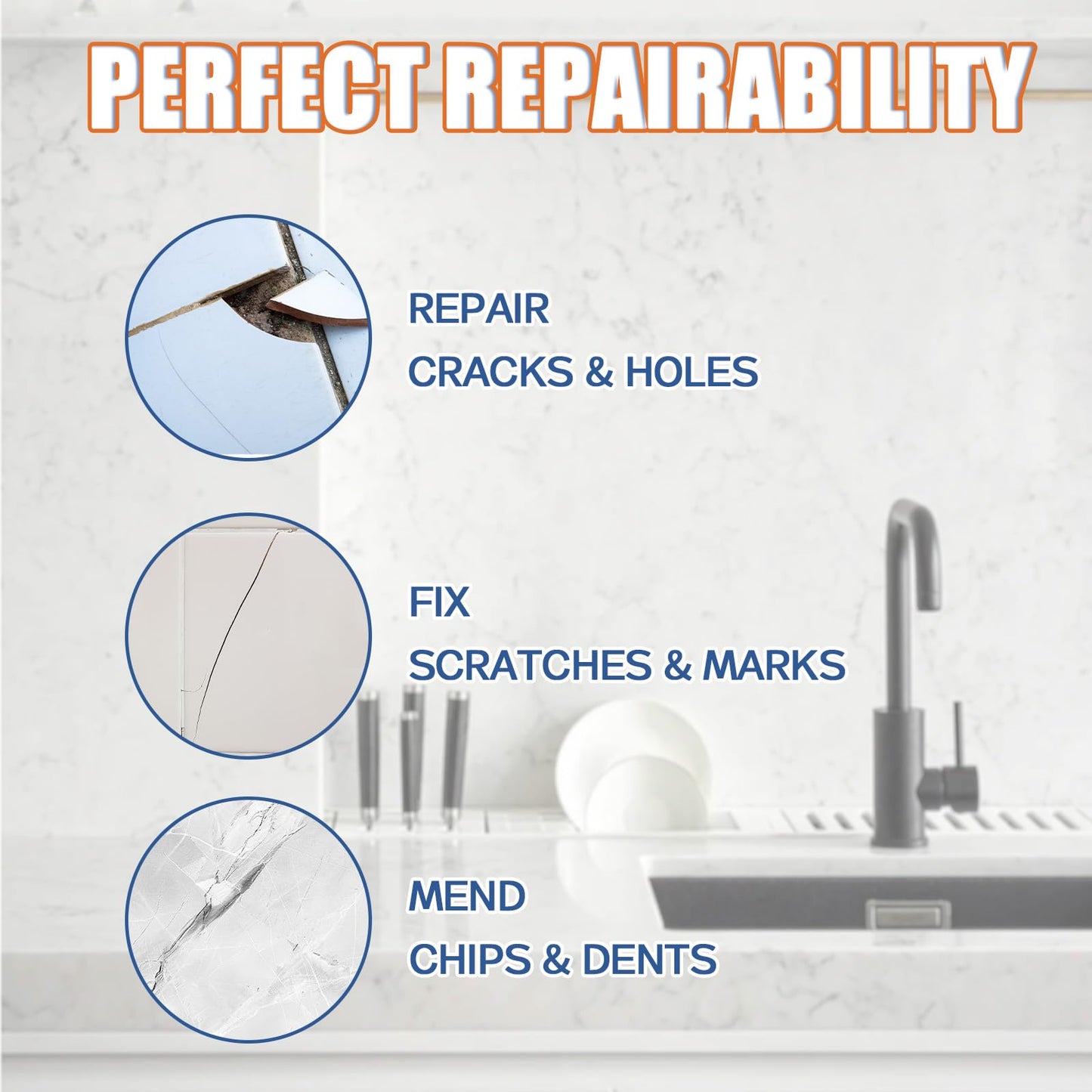 Porcelain Repair Kit, Non-Toxic Ceramic Tile Repair Kits Suitable for Ceramics, Porcelain, Resin, Granite, Marble, Quartz, Etc,Waterproof Fiberglass Tub Repair Kits (100, Grams)