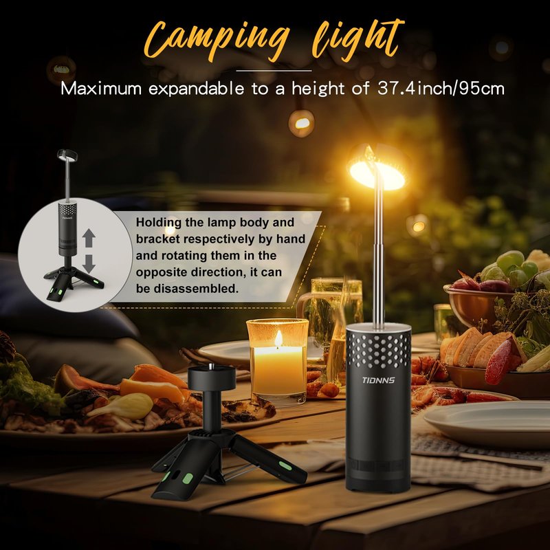 TIDNNS Camping Lights Rechargeable, Detachable Camping Lantern with Stand, Telescopic Waterproof Camp Lamp, Magnetic Work Hanging Light, LED Tent Flashlights for Emergency (Black- Upgraded)