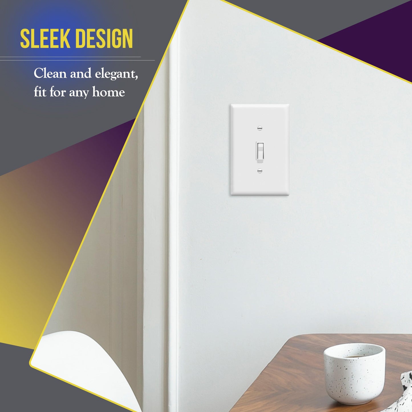 ENERLITES Mid-Size Toggle Light Switch Wall Plate Covers, Gloss Finish, Single Gang 4.88" x 3.11", Unbreakable Polycarbonate Thermoplastic, UL Listed, 8811M-W-5PCS, White, 5 Pack