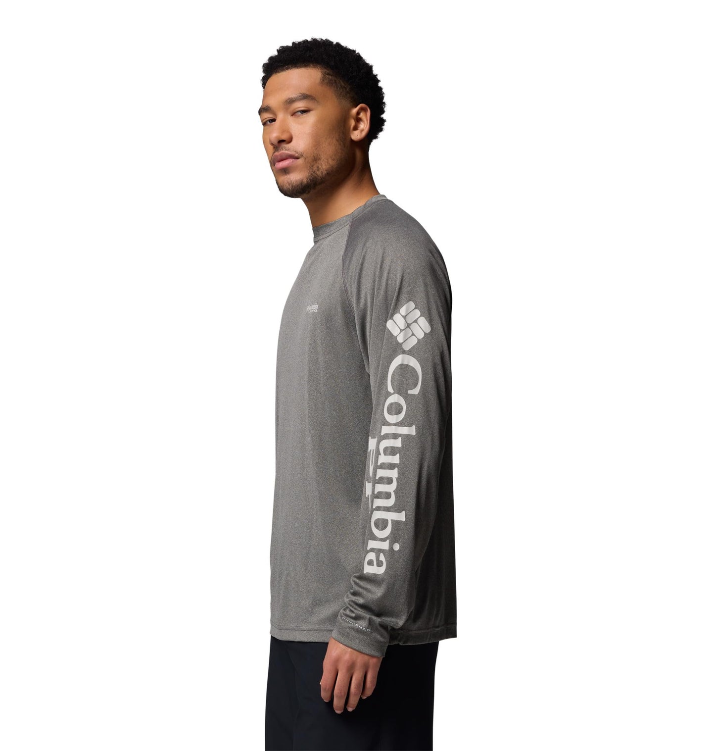 Columbia Men's PFG Terminal Tackle Long Sleeve Fishing Shirt, Charcoal Heather/Cool Grey Logo, 2X Tall