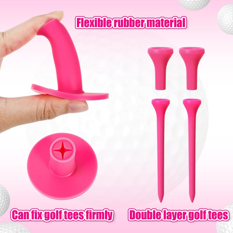Skylety 12 Pieces Golf Range Tees Set Rubber Golf Tees for Mats Driving Range 6 Pieces for Practice Mat Mixed Size (Pink)