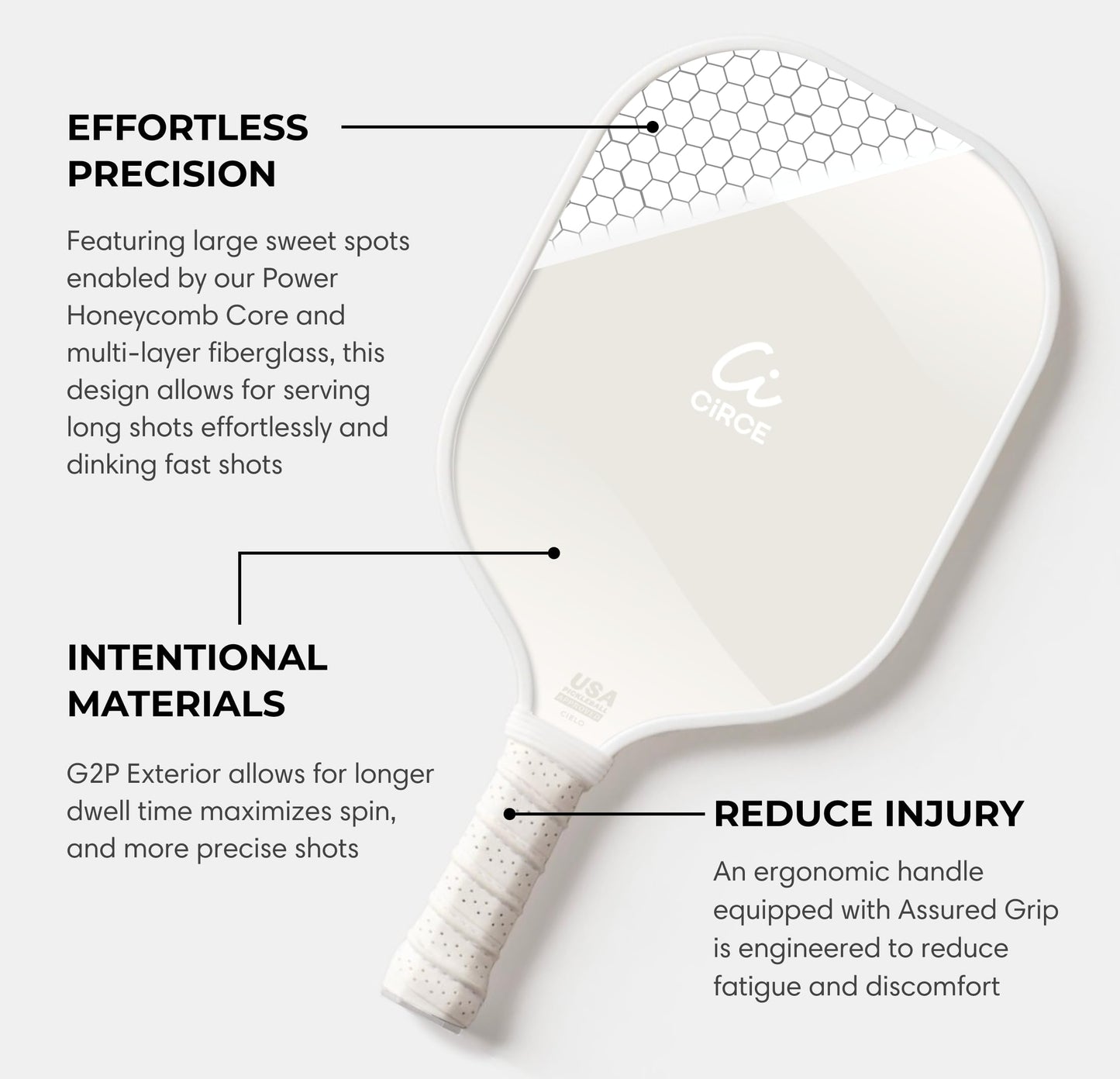 CIRCE Cielo Pickleball Paddle - Mist | G2 Reinforced Fiberglass Surface with 13mm Reactive Honeycomb Core | 8oz, Beginner Paddle for Consistency & Control | Ergonomic Handle | USAP Approved