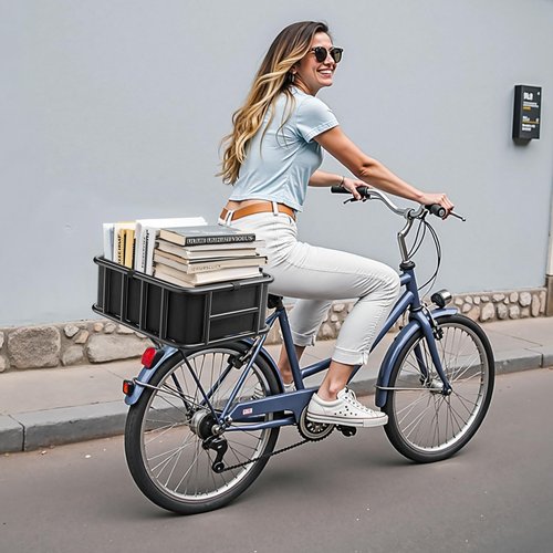 VEVOR Rear Bike Basket, Medium Bicycle Basket with Cargo Net, Liner & Waterproof Cover, Heavy Duty Bike Back Basket for Adult Women/Men Carrying Dogs, Pets, Fruit & Grocery, Mounting Tools Included