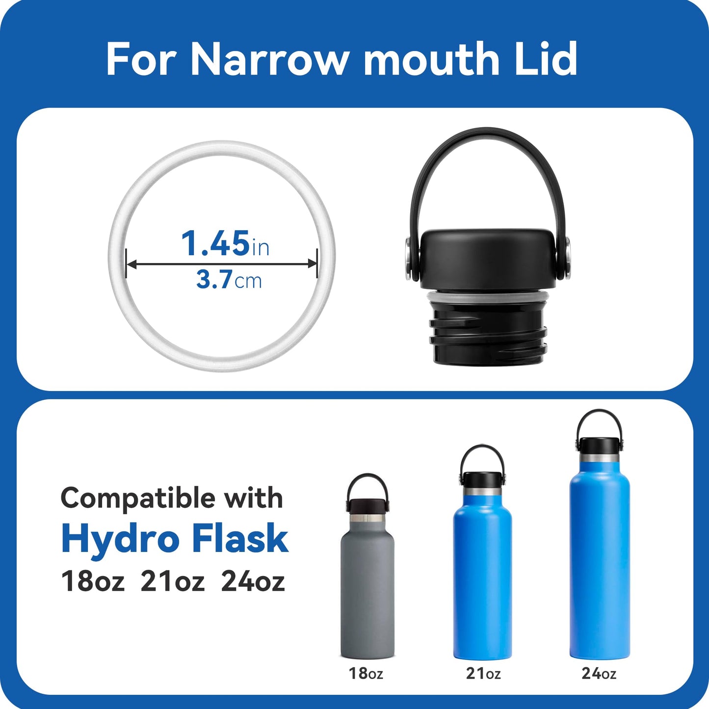 Prurex 3 - Pack Silicone Replacement Seals - Leak - Proof Gaskets for HydroFlask Standard Narrow - Mouth Lids, Compatible with 18/21/24/32 Oz Flasks