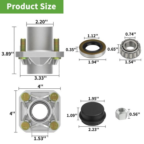 10L0L Golf Cart Front Wheel Hub Assembly Kit with Bearing Seals for Club Car DS 1974-2003, OEM:11011102, 1011153, 1011889, 1011892, 1011894,LM11949 (Pack of 2)