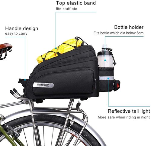 HUNTVP Bike Trunk Bag 12L Waterproof Bike Pannier for Bicycle Cargo Rack Saddle Bag Laptop Luggage Bag Rack Bicycle Bag