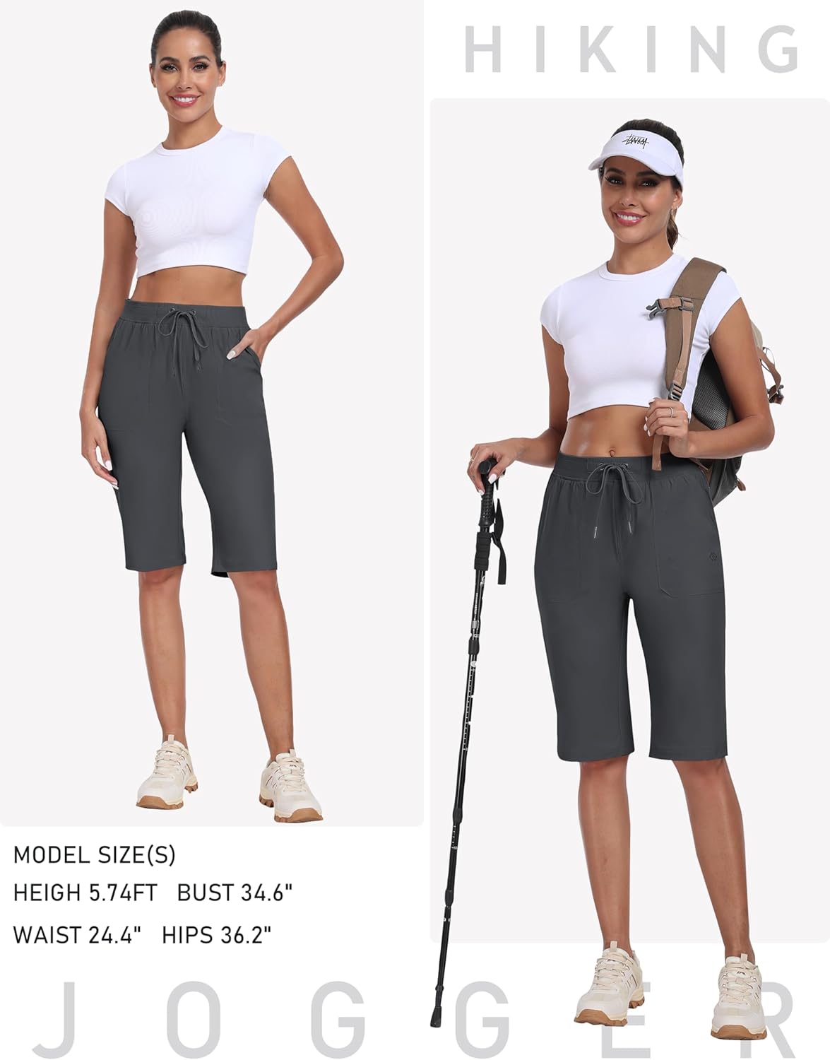 MoFiz Women's Quick-Dry Hiking Shorts - 13" Knee Length, Water-Resistant, 3 Pockets | Ideal for Travel & Golf