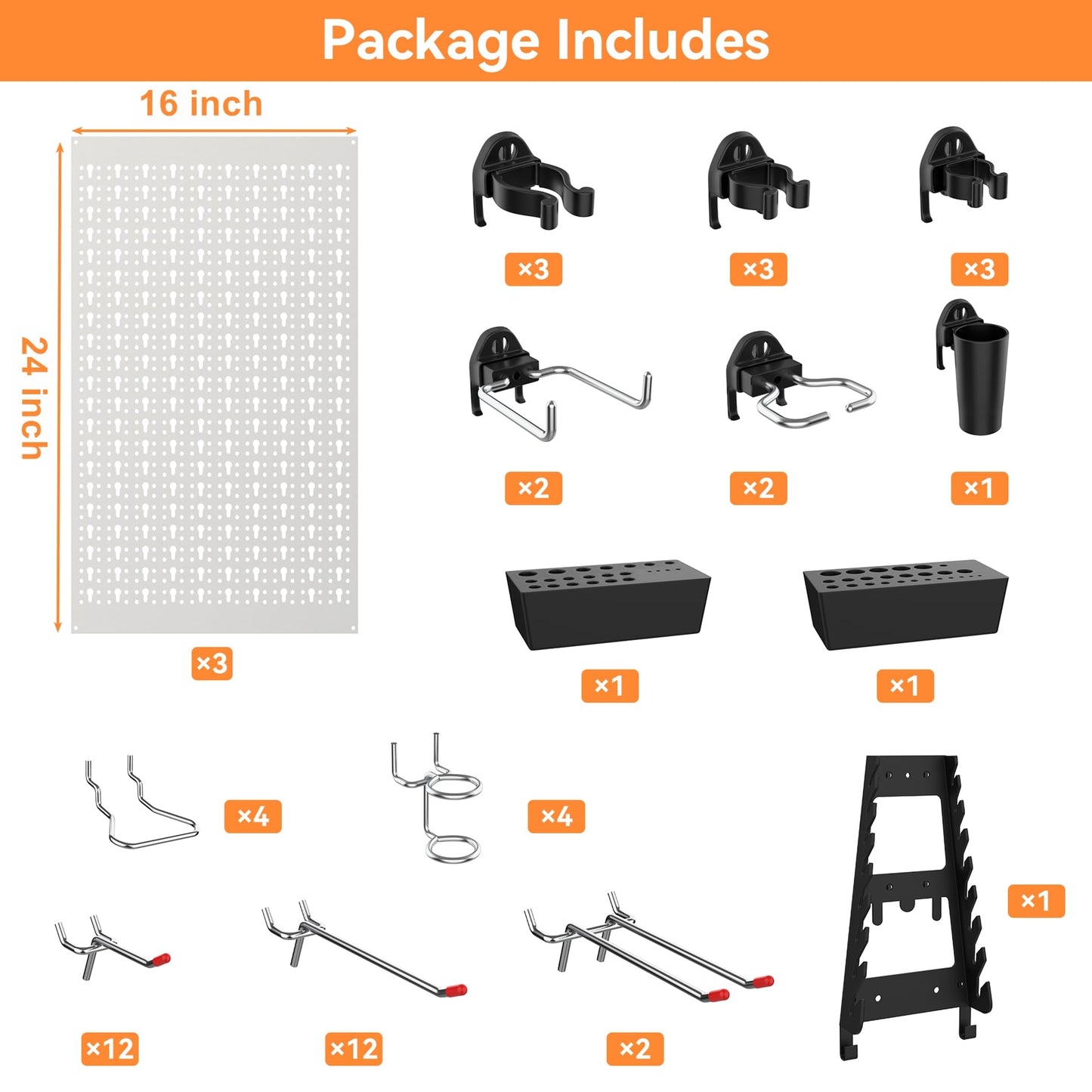 WALMANN Metal Pegboard Tool Organizer Boards with Pegboard Hooks, 24x48 in Tools Organizer Pegboard for Garage, Workbench, Peg Board, Tool Storage Board with Hooks(Grey)