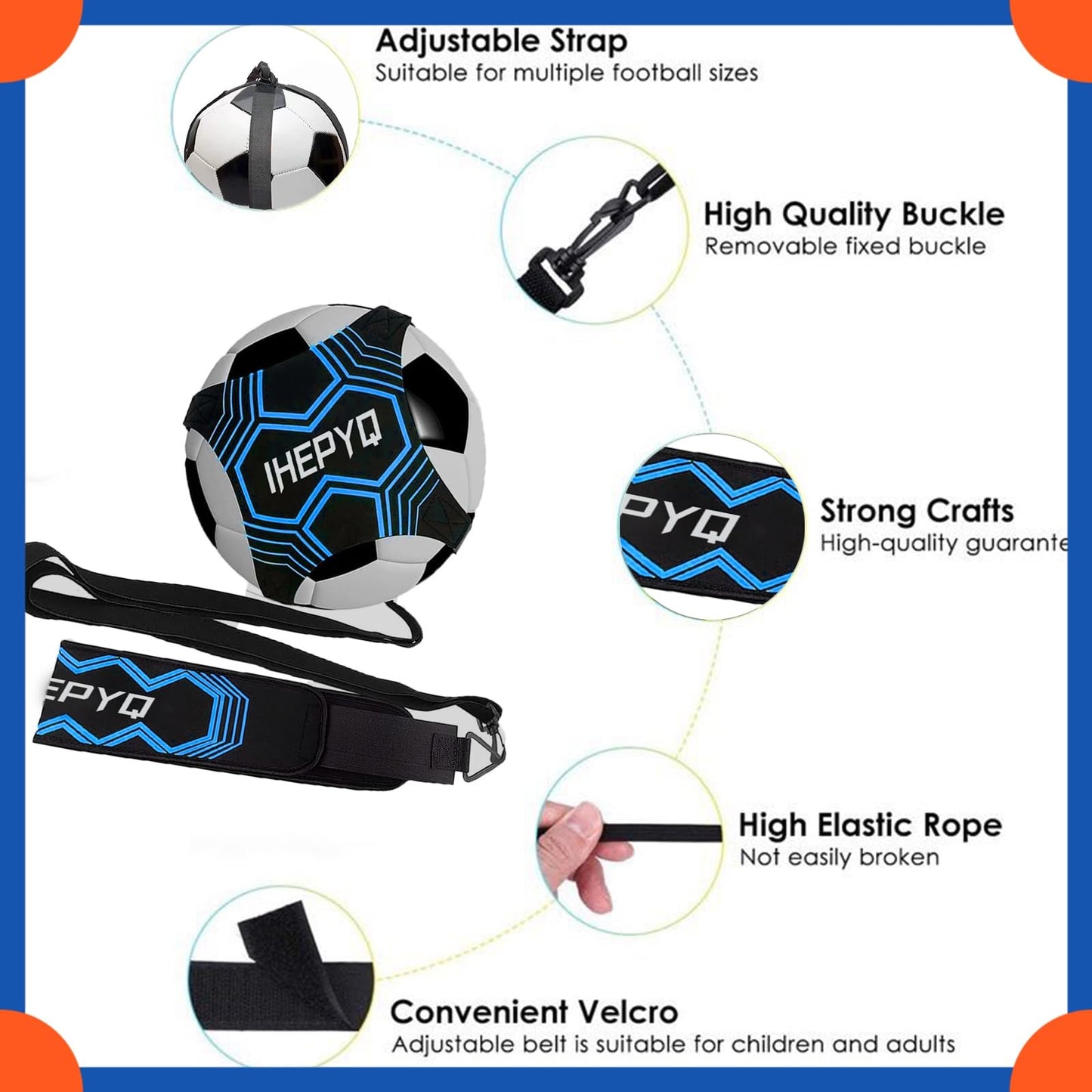 IHEPYQ Soccer Agility Training Equipment Set, 12 Rung 20Ft Agility Ladder, 12 Disc Cones,Solo Soccer Trainer, Jump Rope - Speed Training Equipment for Soccer Football Basketball-Blue