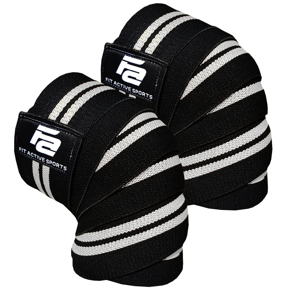 Fit Active Sports Knee Wraps for Weightlifting – 72” Elastic Knee Support Straps with Non-Slip Hook & Loop Closure – Knee Protection for Squats, Powerlifting, Cross Training – 1 Pair