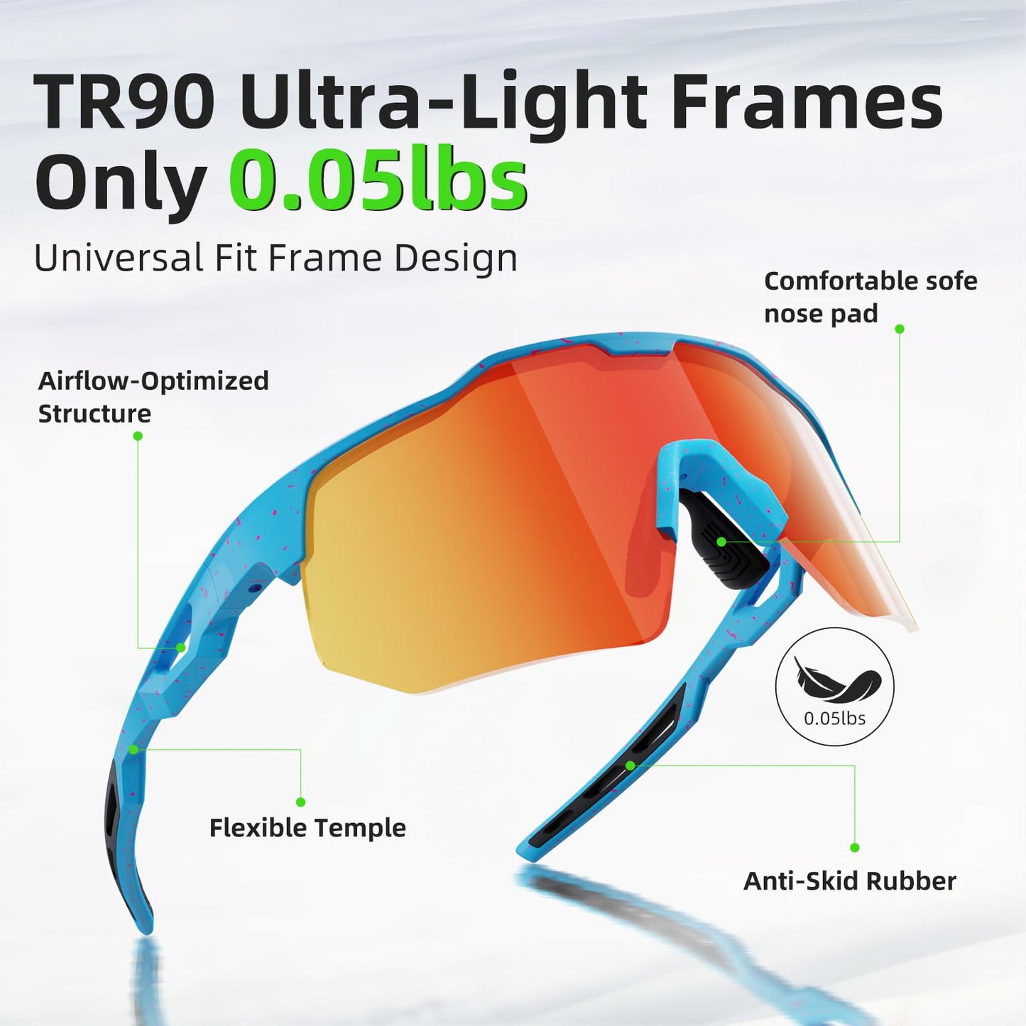 HAAYOT Polarized Sports Sunglasses for Men Women UV Protection Baseball Cycling Running Driving Fishing Glasses Blue Red