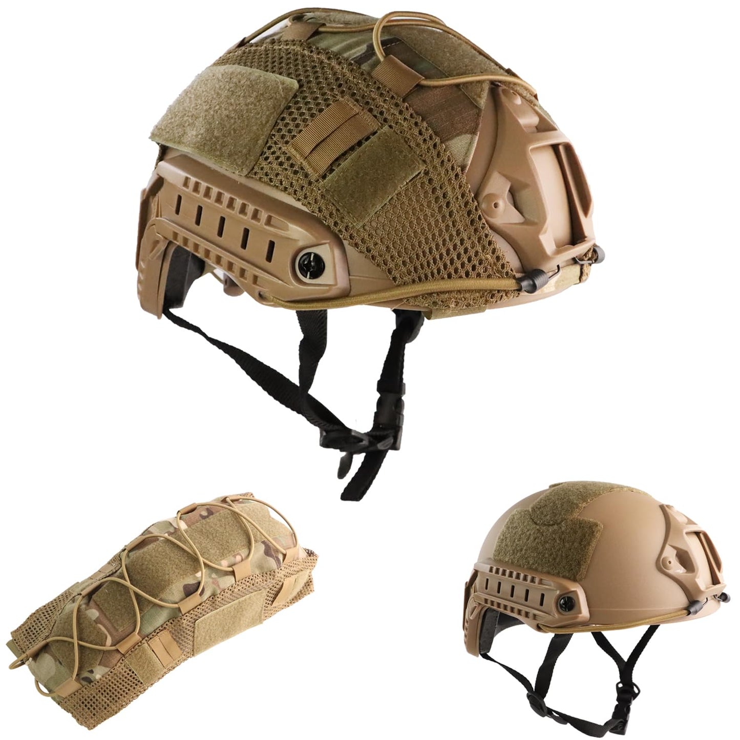 Airsoft Helmet, PJ Type Tactical Fast Helmet with Cover, Paintball Military Tactical Gear with Front NVG Mount Side Rail and Breathable Vent Holes for Cosplay Outdoor Activities