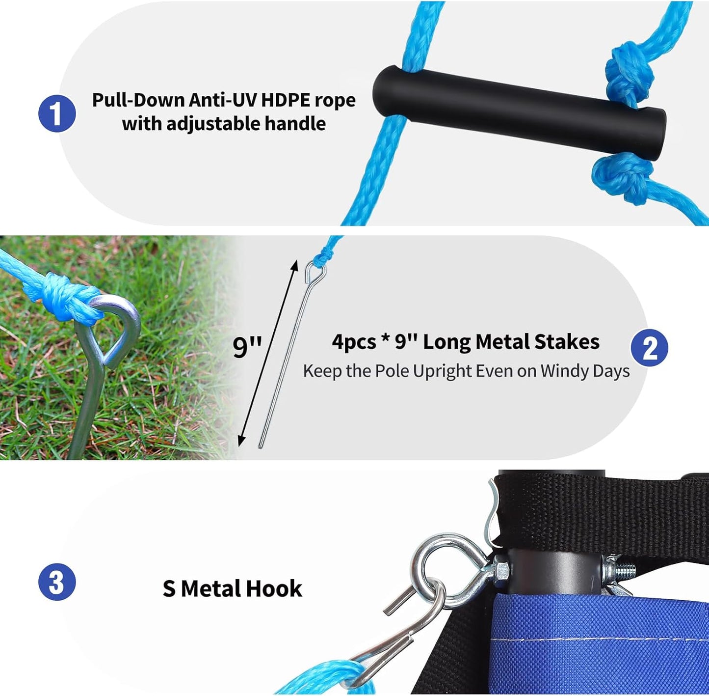 Skiennix Portable Outdoor Volleyball Net Set - Heavy Duty Poles, Durable Net & PU Volleyball | 32ft Blue