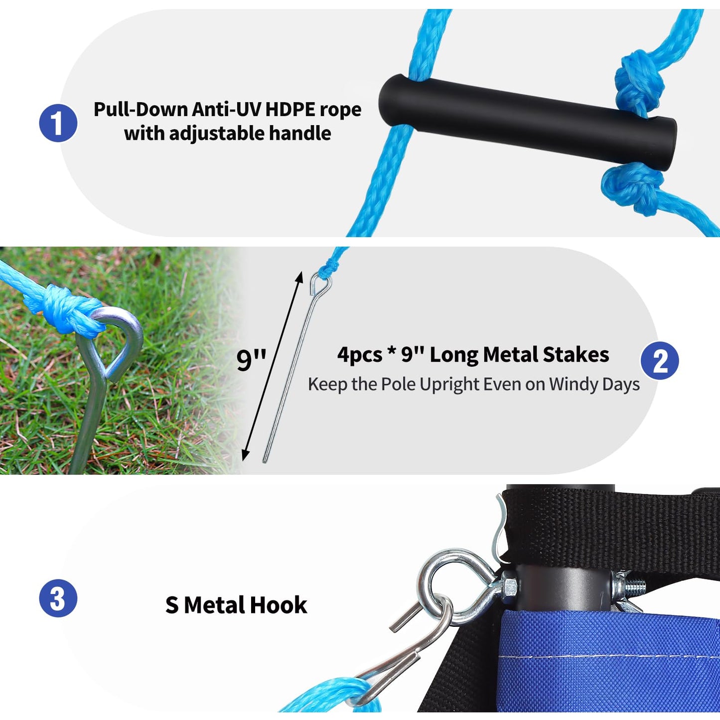 Outdoor Portable Volleyball Net Set for Backyard Beach with Adjustable Heavy Duty Poles, Durable Net, PU Volleyball & Pump, Carry Bag (Dark Blue and Light Blue, 32ft)