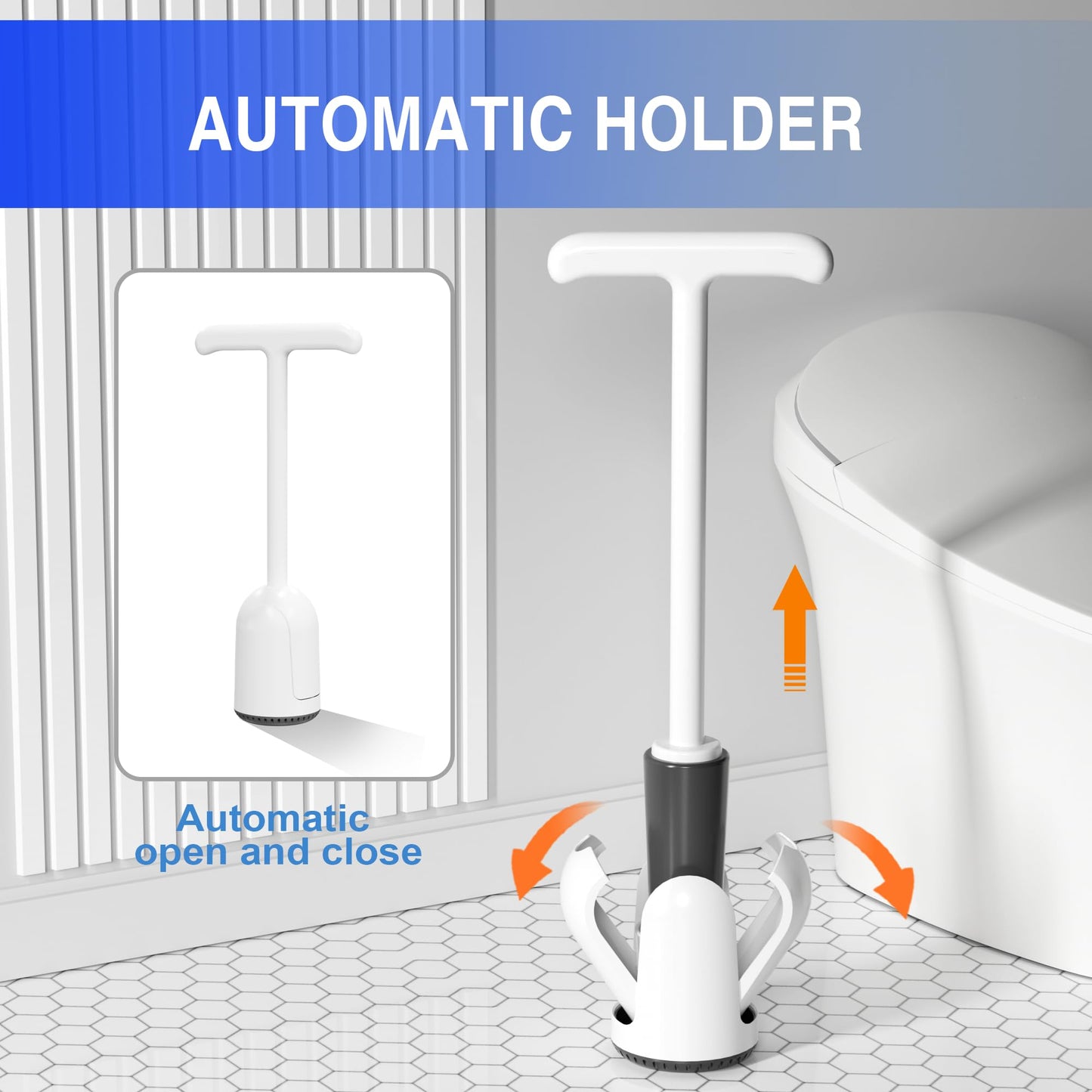 Cinola Upgraded Toilet Plunger with Holder, Wall Mounted Toilet Bowl Plunger with Hideaway Caddy, Dual Handle Plunger for Bathroom Built-in Drip Tray, White