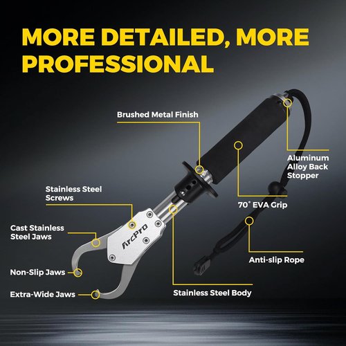 Fish Gripper - 23.8" Corrosion-Resistant Stainless Steel Lip Gripper with 40LB Capacity & Non-Slip Handle