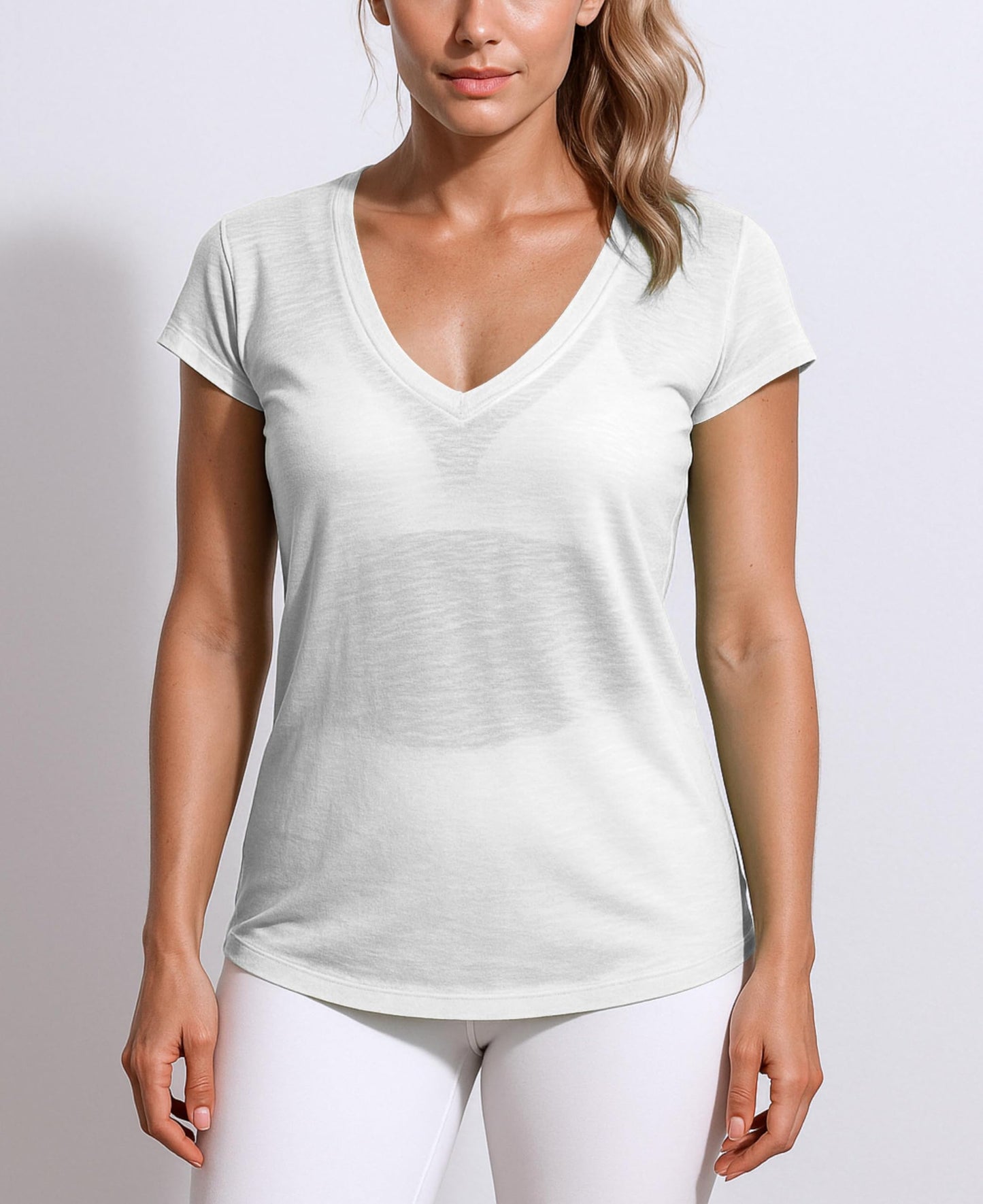 Women's V Neck T Shirts | Short Sleeve Tops | Flowy Slub Burnout Fabric | Active Casual Workout |Multi Packs Colors