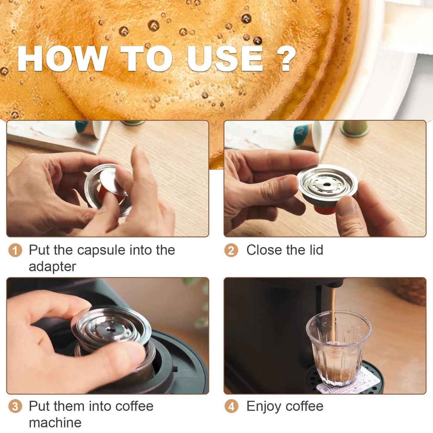 Reusable Coffee Capsule Adapter for Nespresso Vertuo Machines, Stainless Steel Coffee Pod Adapter with 4 Stickers, Compatiable with Vertuo POP/Vertuo Next/Delonghi ENV135/ Vertuolline GCA1 (150 ml)