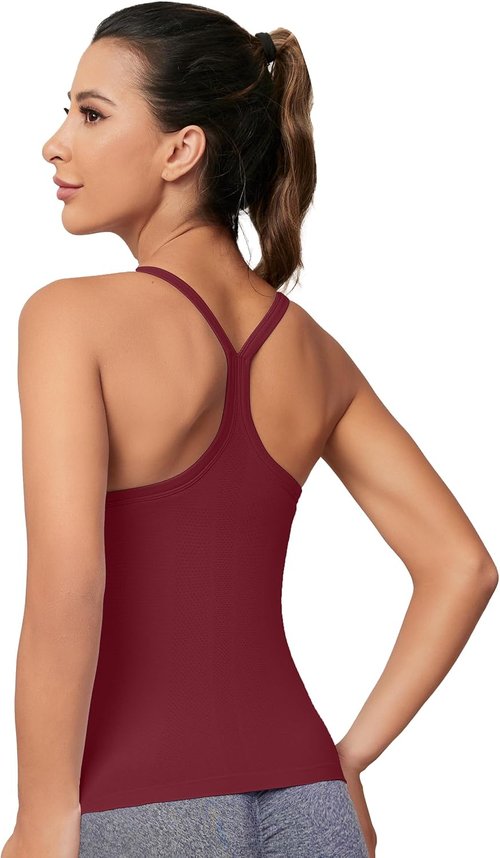 MathCat Workout Tank Tops - Built-In Bra Sleeveless Gym Shirts for Women | Seamless Racerback Yoga Tops