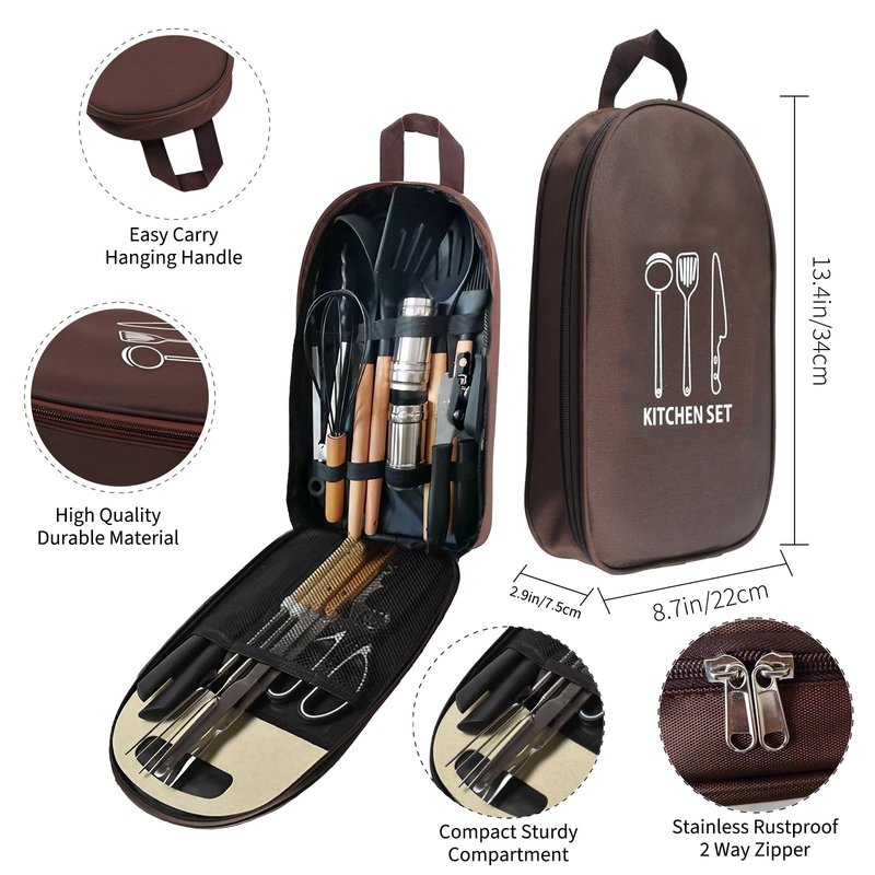 Pansyling Silicone Camping Cooking Set with Storage Bag, RV Camping Must Haves Car Camping Essentials Camper Accessories, Camping Kitchen Cooking Utensil for Picnic Hiking Travel