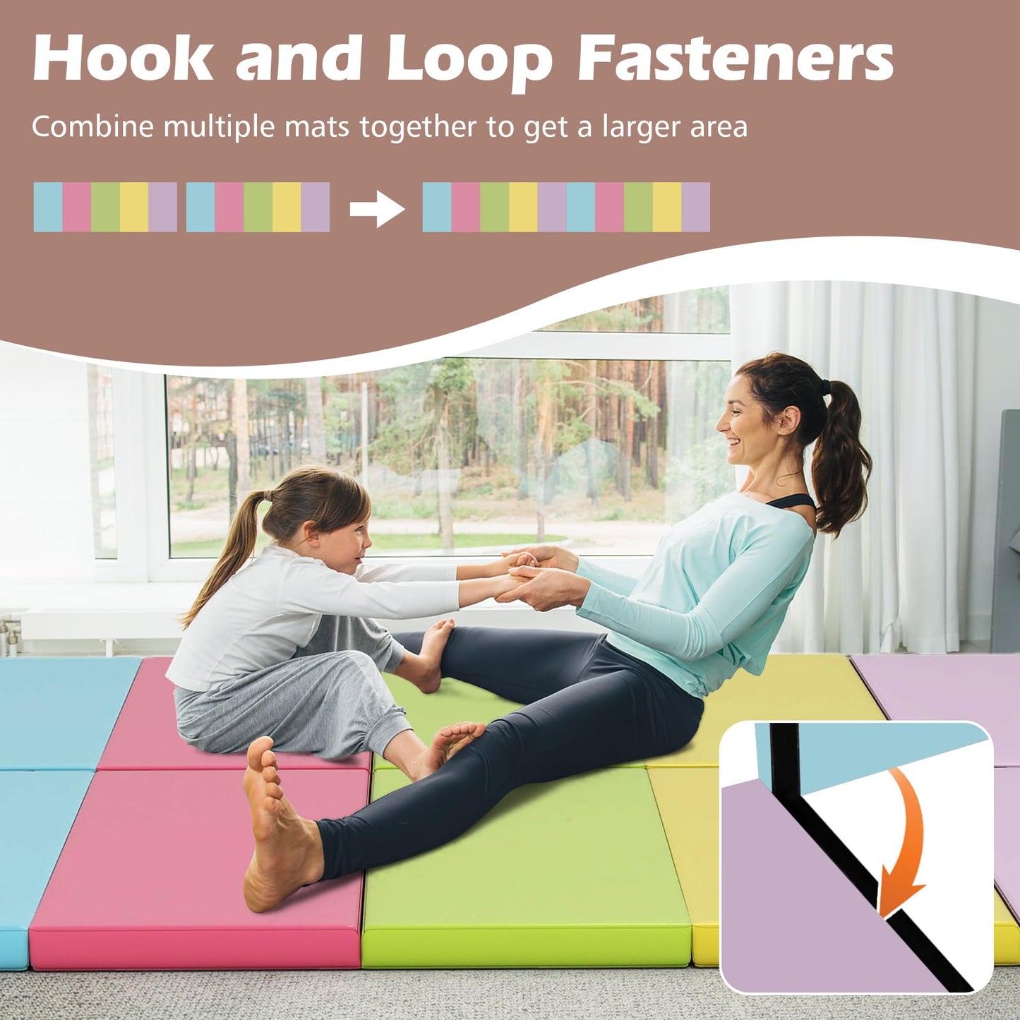 Goplus Gymnastics Mat, 6.6'x2.5' 5-Panel Folding Tumbling Mat w/Carrying Handles, Hook&Loop Fastener, Portable PU Leather Rainbow Exercise Mat for Home Gym Aerobics Yoga