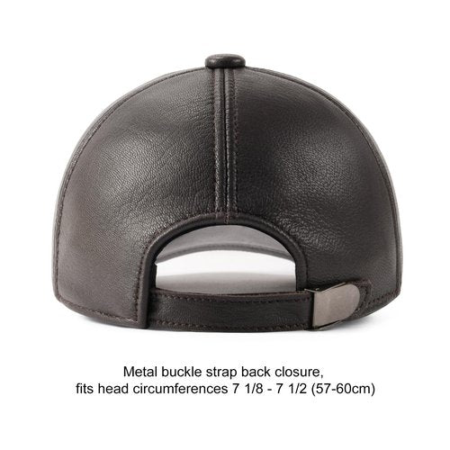 FEINION Men's Leather Hat Adjustable Genuine Leather Baseball Cap (Dark Brown)