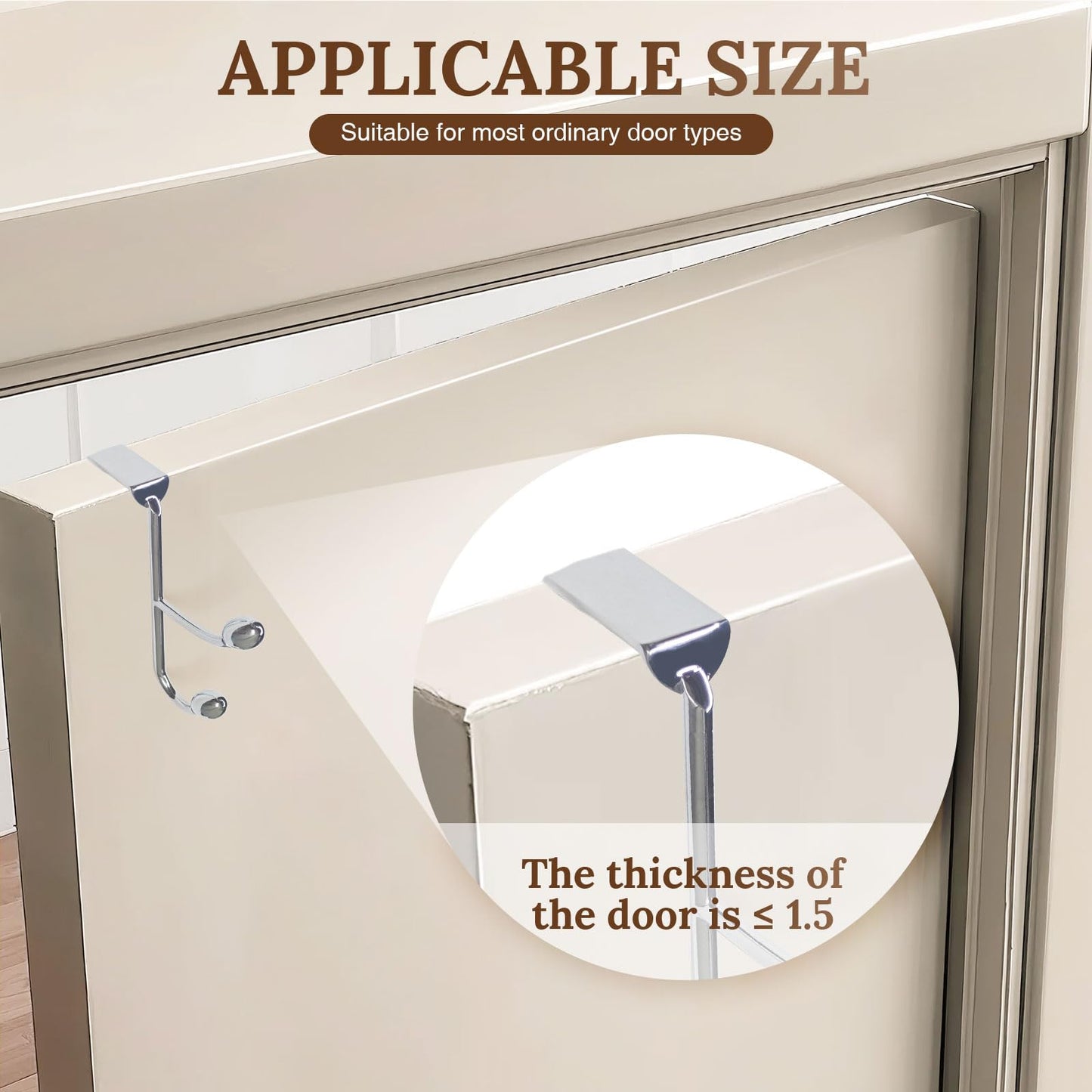 FantasHome Traditional Over The Door Double Hooks, Organizer for Hanging Coats, Hats, Towels, Purses in Bedroom, Bathroom, Laundry Room and More - Silver