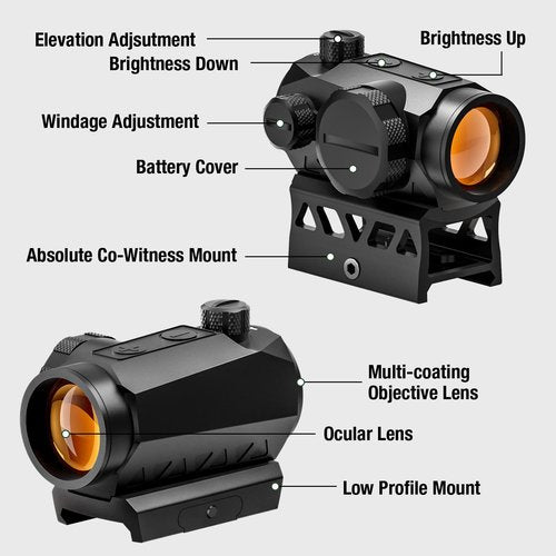 1x20mm 2MOA Red/Green Dot Sight Motion Awake Red Dot Scope Optics Reticle Sight 10 Brightness with Co-Witness Riser and Low-Profile Mount for Picatinny Rail