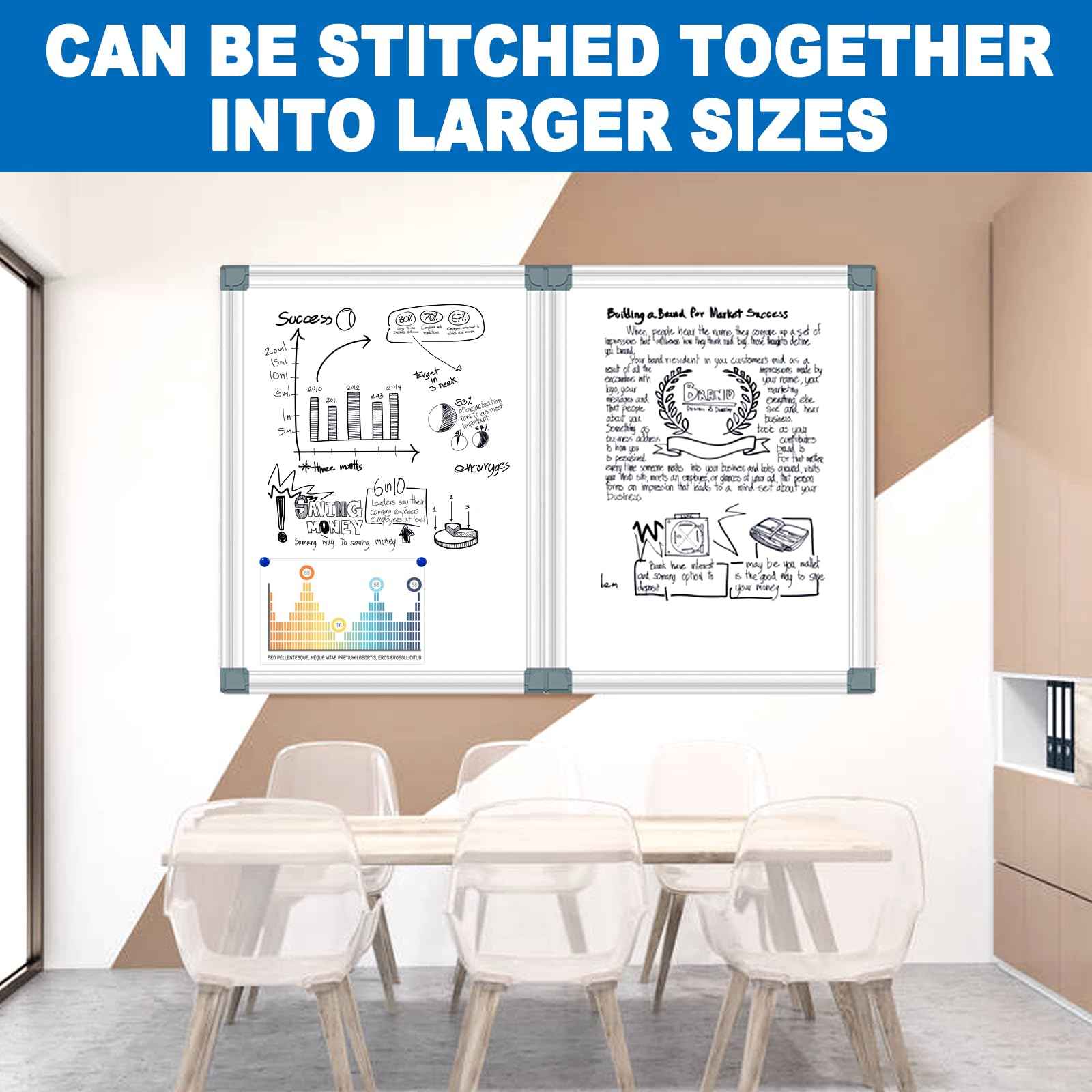 Magnetic White Board Dry Erase Board for Wall 24" x18 (2pcs) Aluminum Frame Magnet White Board for Home, School, Office, Kitchen