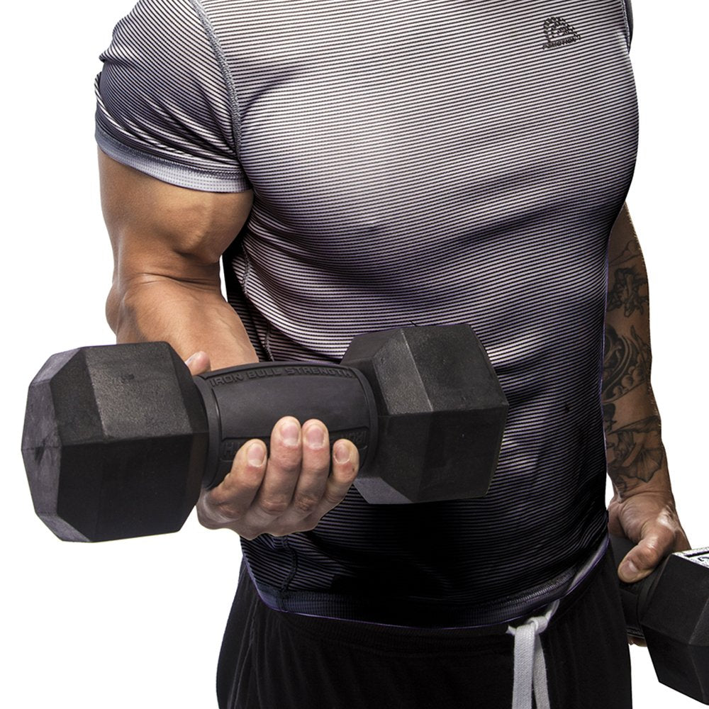 Iron Bull Strength Alpha Grips 3.0 - Extreme Arm Blaster - Best Dumbbell and Barbell Thick Bar Adapter (Black)
