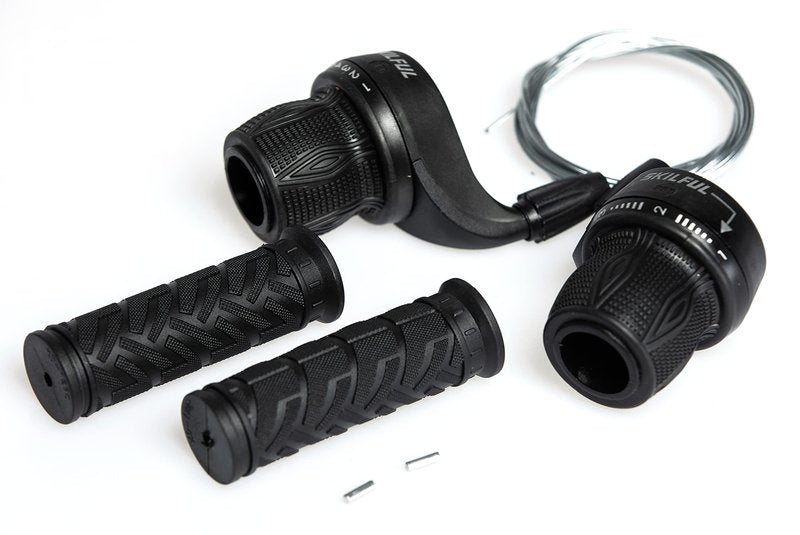 MEGHNA Bicycle 21 Speed Twist Shifter Lever 3 x 7 Speed Grip Shift Left and Right Shifting Mountain Bike Hybrid Bike Kids Bike Tricycle Gear Grip Shifter with Grips (Pair)