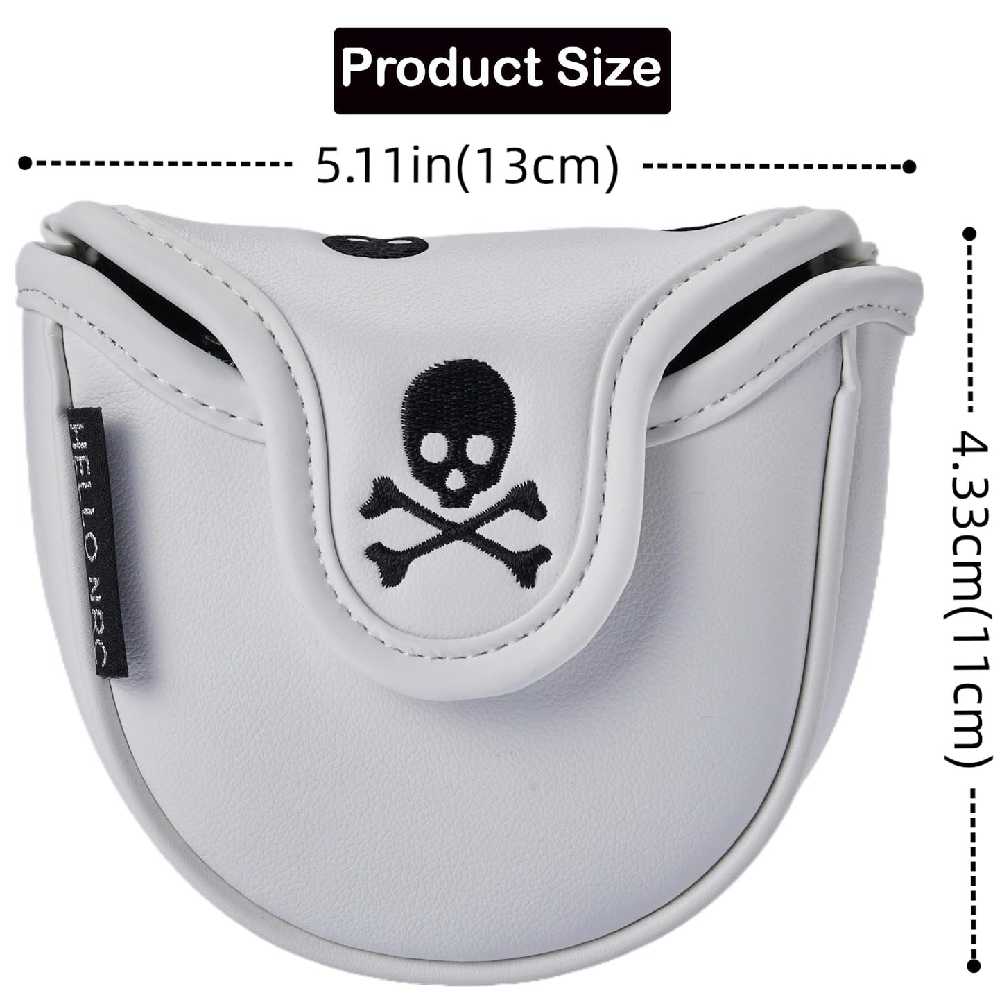 Gbourly Golf Club Skull Mallet Putter Cover Magnetic Closure Skeleton PU Leather Headcover,White