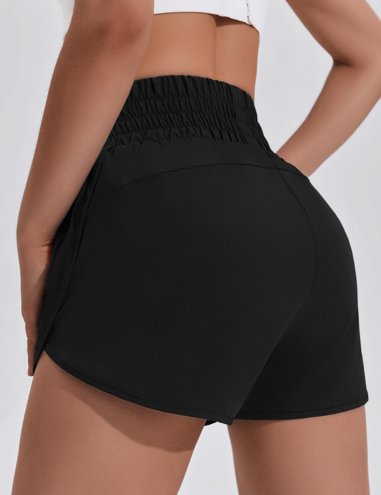 PINSPARK Women 3'' High Waisted Running Shorts Athletic Workout Short Quick Dry Mesh Liner Dolphin Shorts with 2 Zip Pockets