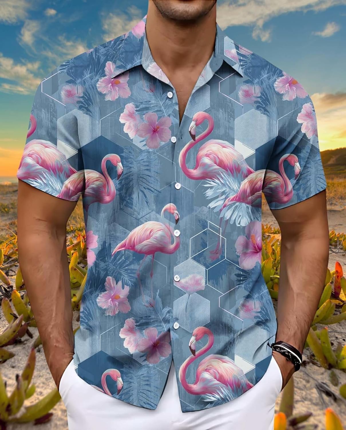 Skiennix Men's Floral Beach Shirt - Short Sleeve Tropical Print for Vacation | Stylish Hawaiian Design