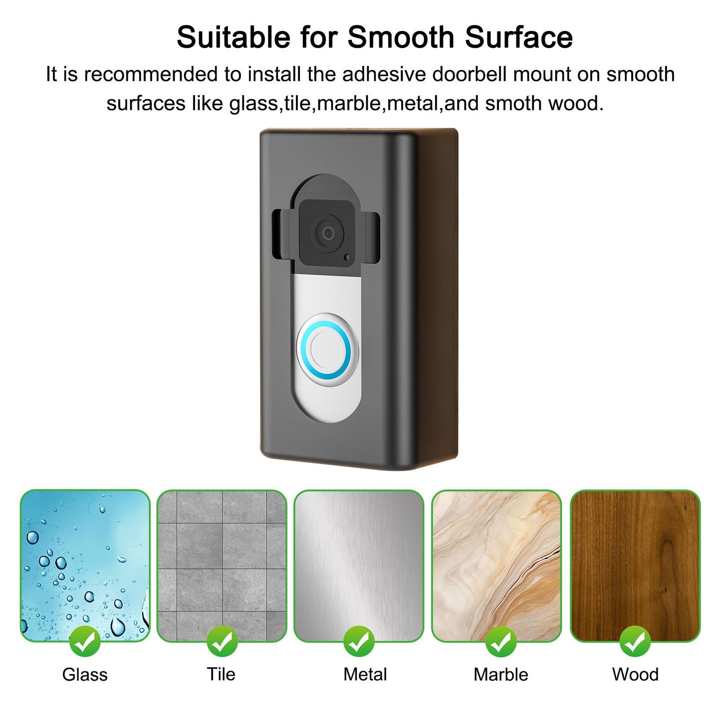 Adhesive Video Doorbell Mount,AHBTEYM Mount No Drill Bracket Holder Accessories for Apartment Home Rentals Compatible with Ring Video Doorbell 4/3/3 Plus/2/1/2021/2023/2024 Release(Black)