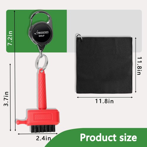 Joooones Golf Club Cleaning Kit Durable Mini Size Golf Club Brush and Towel Clean Leaving No Marks Fit for Multiple Situations Golf Club Bag Accessories Golf Gift(Red Towel Set)