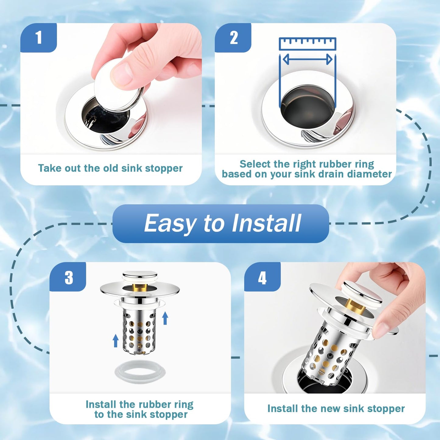 Universal Bathroom Sink Stopper, Pop Up Sink Drain Strainer Plug with Removable Stainless Steel Filter Basket Hair Catcher, Bathroom Bathtub Drain Stopper for 1.1-2.36 Inch Basin(1PACK)