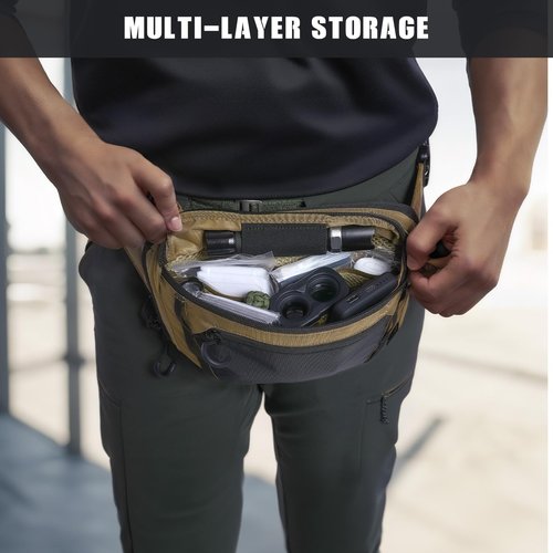 VOTAGOO GEAR Tactical CCW Fanny Bag, Concealed Carry Fanny Pack w/Adjustable Waist Belt Tactical Waist Bag Handgun Pouch with Universal Pistol Holster, Everyday Hip Pack for Men Travel Outdoor(Brown)