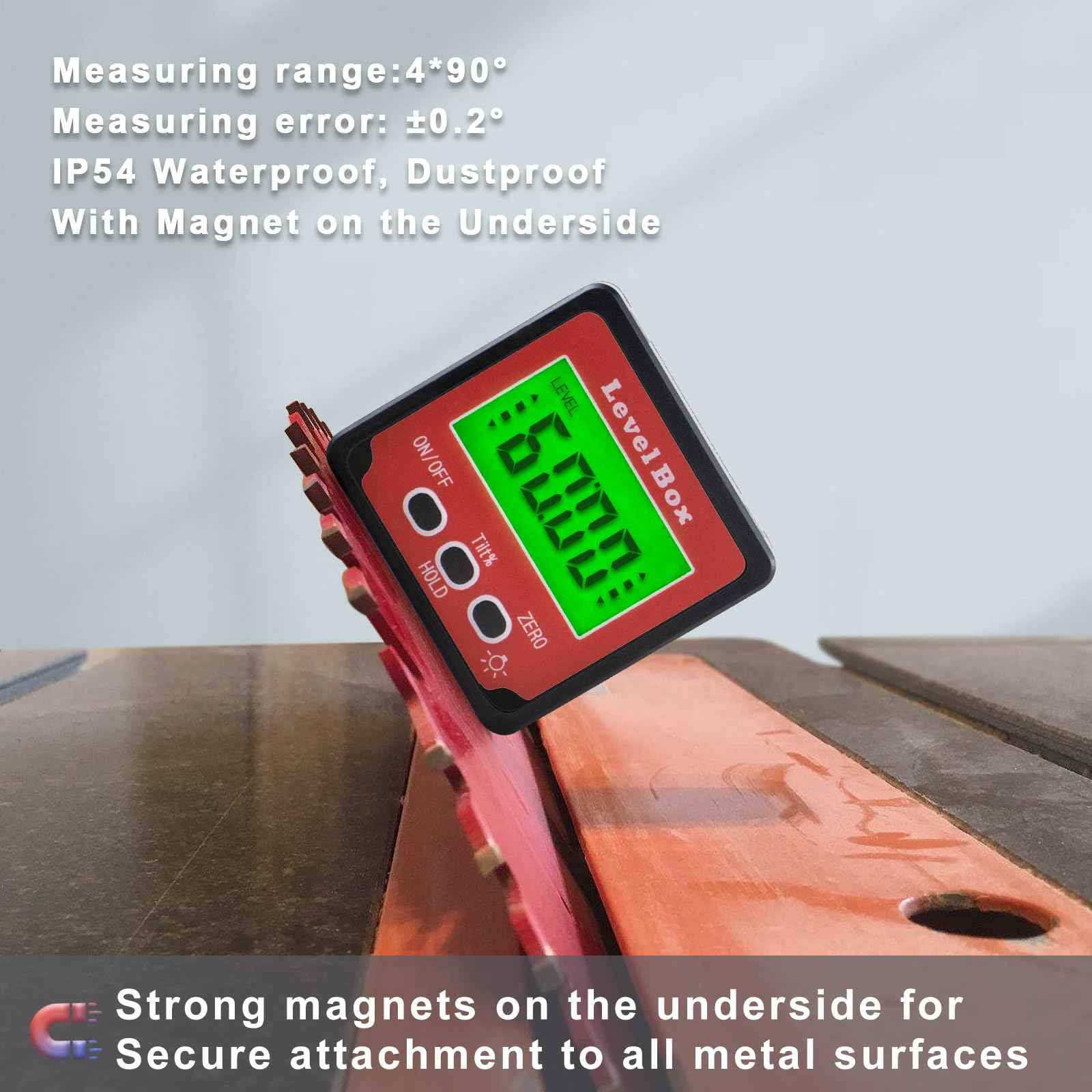 LOUISWARE Digital Inclinometer Angle Finder Gauge, IP54 Digital Electronic Protractor Bevel Gauge, Inclinometer Angle Cube Level Box with LCD screen for Woodworking, Table Saw and etc