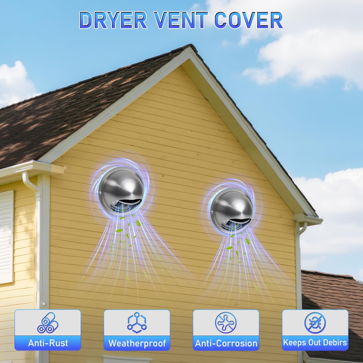 TOYIEW 4 inch Dryer Vent Cover Outside, Stainless Steel Round Wall Vent Cover, Dryer Exhaust Vent for BathRoom, Office, Home, Air, Hvac System