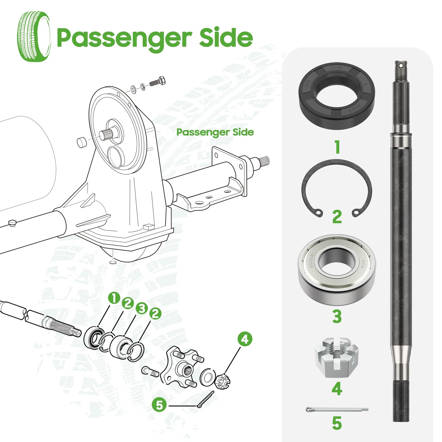 10L0L Passenger Side Golf Cart Rear Wheel Axle Shaft Fits EZGO TXT Electric 1994-Up,Replaces OEM #20377G12