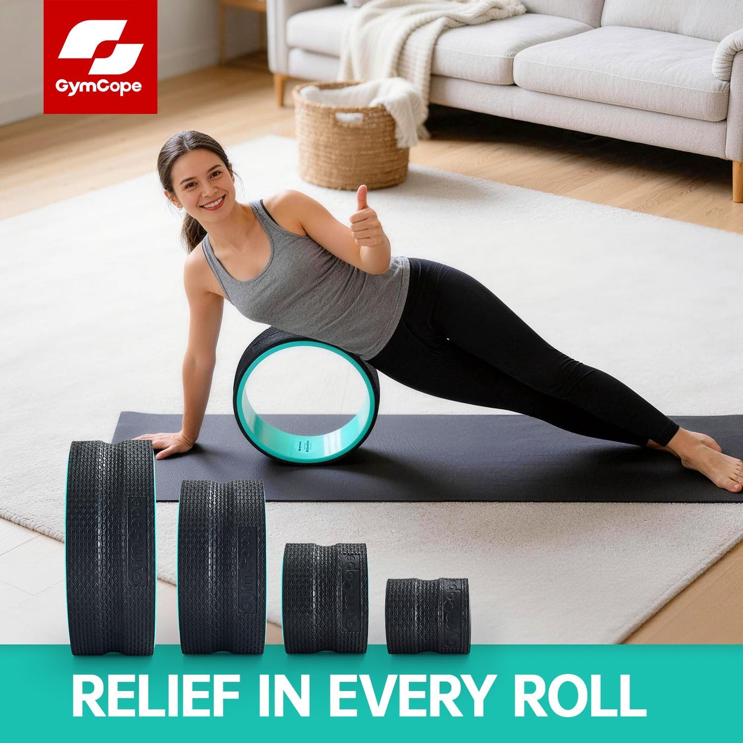 GymCope Back Wheel Foam Roller – Targeted Back & Neck Relief, Lumbar Spine Stretcher, Spinal Decompression Stretcher, Massage Roller with Density Foam for Physical Therapy, Supports 500lbs