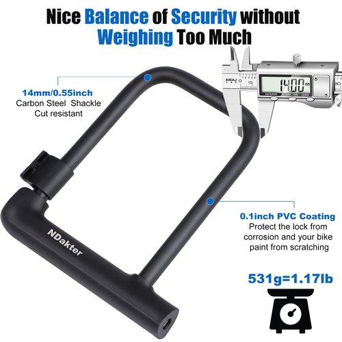 Bike U-Lock,14mm Mini Lightweight Bicycle U-Shaped Lock with 2 Keys,Portable Heavy-Duty and Solid Bicycle Lock for Mountain Bikes, Road Bikes, Shop Doors, with Sturdy Mounting Bracket