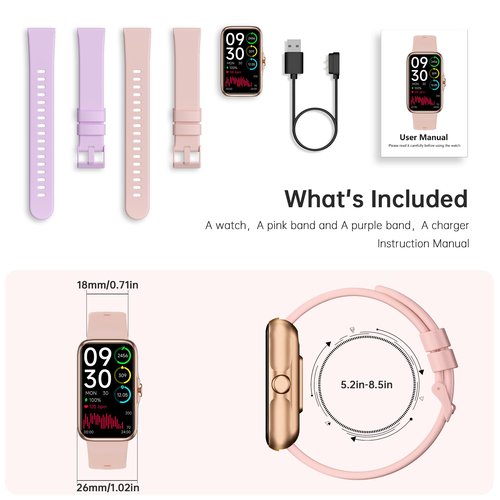 JYUAJOI Fitness Tracker with 24/7 Continuous Heart Rate, Blood Oxygen Monitor, Smart Watch with Sleep Monitor, IP68 Waterproof Activity Tracker Step Counter for Women Men (Pink)