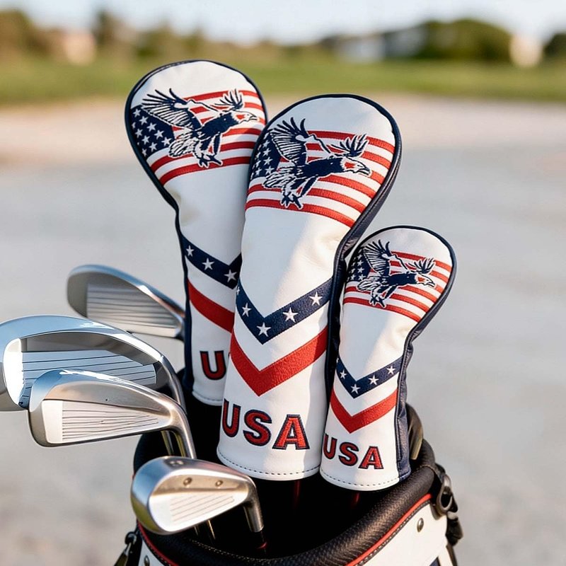 GOOACTION USA Eagle Golf Fairway Wood Head Cover, American Stars Stripes Flag Pattern PU Leather Protector | Waterproof & Fits 3/5 Woods for On-Course Protection