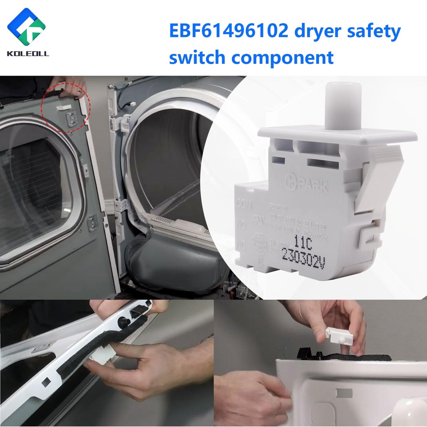 EBF61496102 Dryer Safety Switch Assembly Compatible with LG Kenmore Replaces 6601EL3001A EBF63134603 AP7013115 PS16551445 EAP16551445