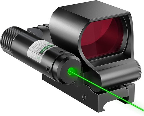 HIRAM Reflex Sight - 2 MOA Red Dot Sight with Green Laser | 4 Reticle Patterns & 8 Brightness Settings for Tactical Use