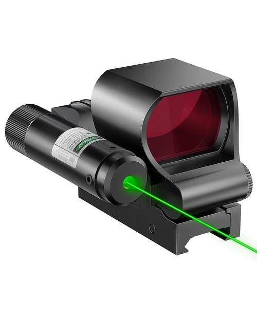 HIRAM Reflex Sight Laser Combo, 2 MOA Red Dot Sight with Green Laser 4 Reticle Patterns 8 Brightness Settings for 20 mm Picatinny Weaver Rails, Tactical Optics for Rifle Pistol Airsoft
