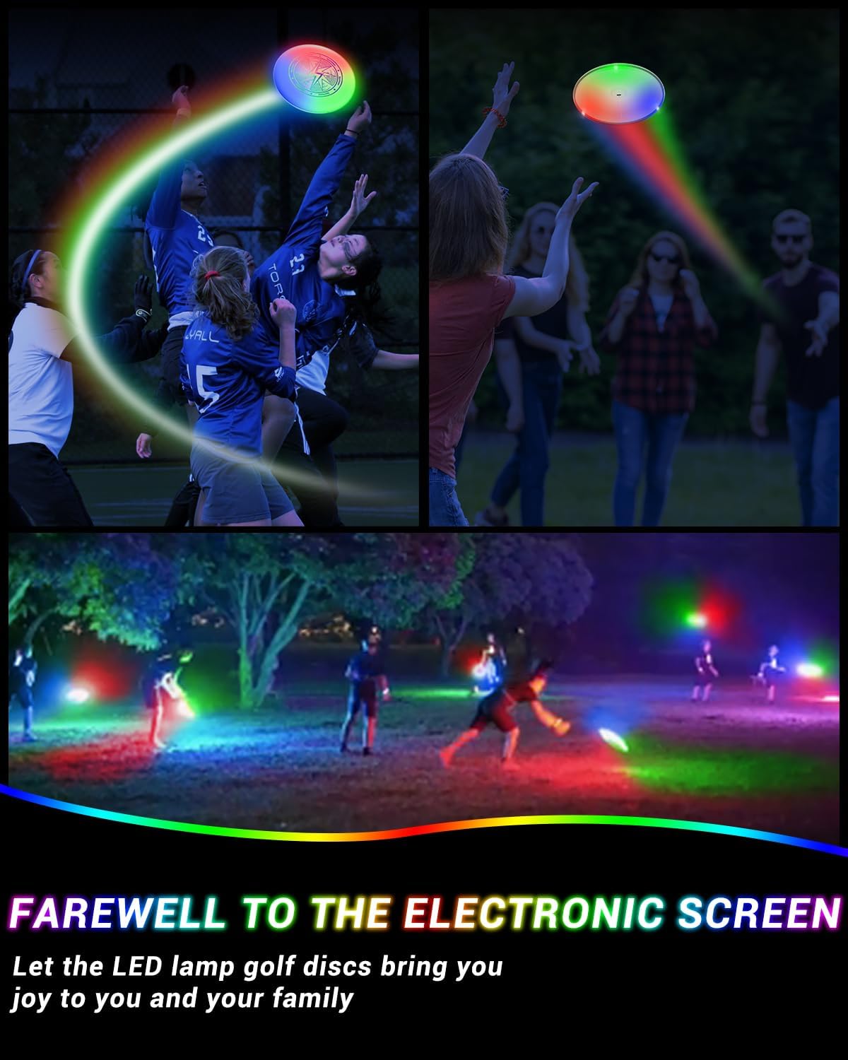 Sportneer LED Flying Disc - Light Up Frisbee with 3 Color Modes | USB-C Rechargeable for Night Games