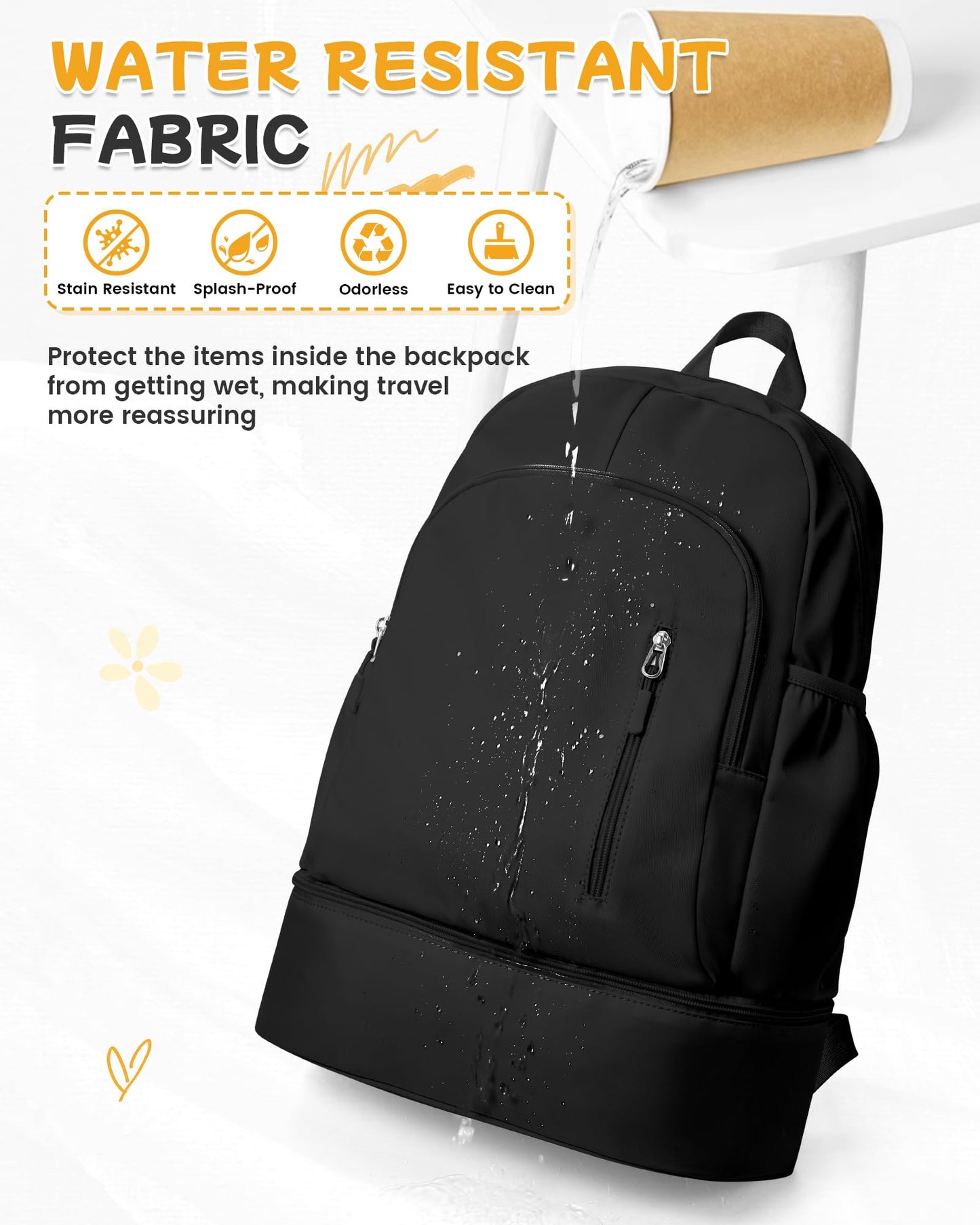 BJLFS Small Black Gym Backpack for Women Men, Waterproof Gym Track Bag with Expandable Shoe Compartment, Lightweight Mini Casual Daypack Sports Back Pack for Travel Hiking Dance Yoga Fitness Track